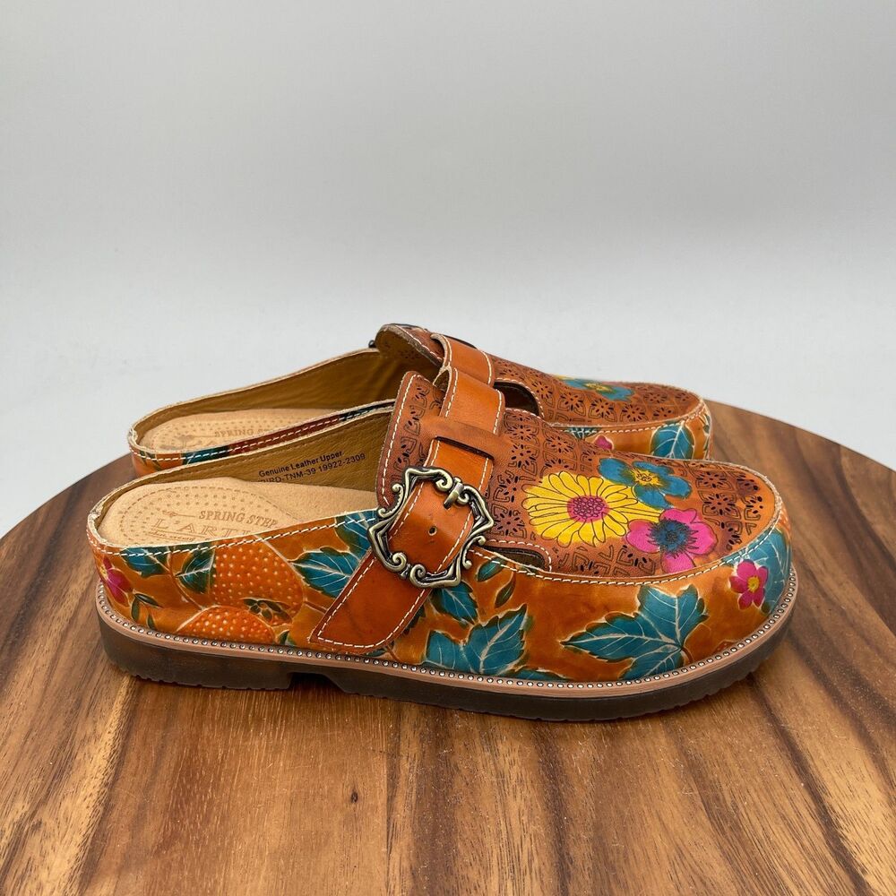 L'Artiste by Spring Step Sunbird Mules Womens Size 8.5 39 Orange Leather Casual